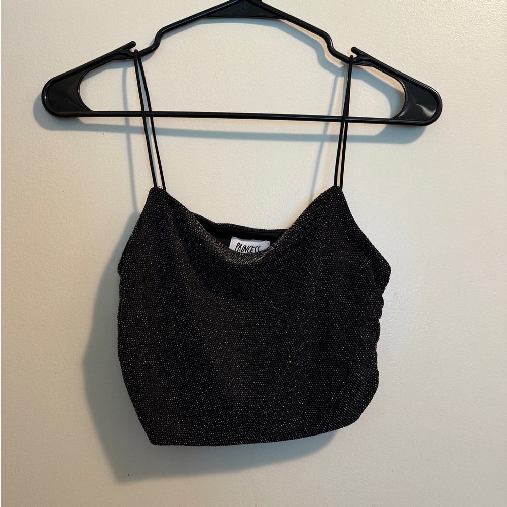 Princess Polly shimmer Black Camisole Crop Top Spaghetti Straps